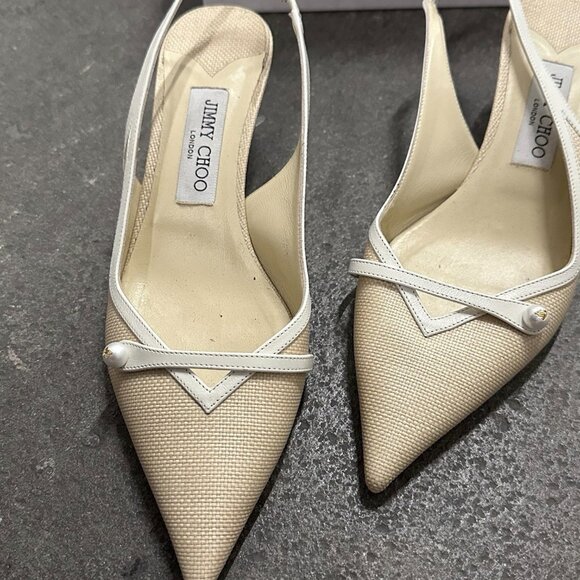 Jimmy Choo Amita 45 Slingback Pump Heels Natural & Latte - Picture 6 of 7